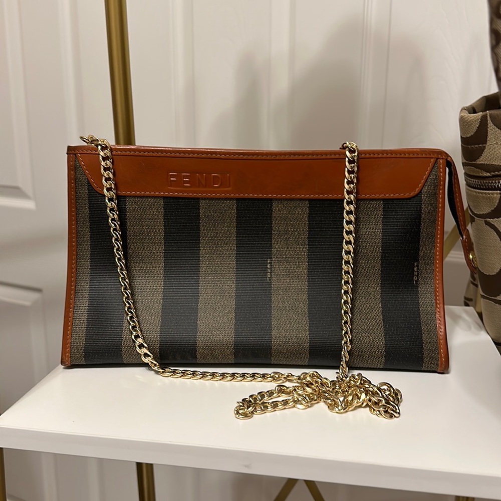 Fendi pecan canvas clutch